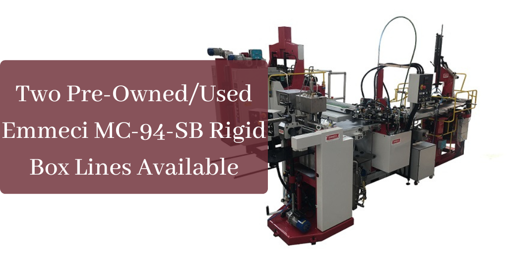 Pre-Owned/ Used Emmeci MC-94-SB Rigid Box Equipment Available for Immediate Delivery
